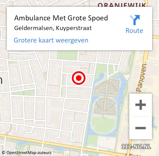Locatie op kaart van de 112 melding: Ambulance Met Grote Spoed Naar Geldermalsen, Kuyperstraat op 29 januari 2022 10:03