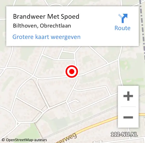Locatie op kaart van de 112 melding: Brandweer Met Spoed Naar Bilthoven, Obrechtlaan op 29 januari 2022 10:50