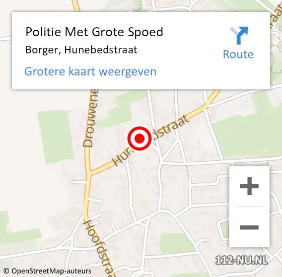 Locatie op kaart van de 112 melding: Politie Met Grote Spoed Naar Borger, Hunebedstraat op 29 januari 2022 11:48