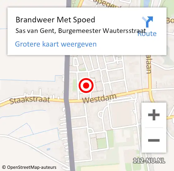 Locatie op kaart van de 112 melding: Brandweer Met Spoed Naar Sas van Gent, Burgemeester Wautersstraat op 29 januari 2022 11:51