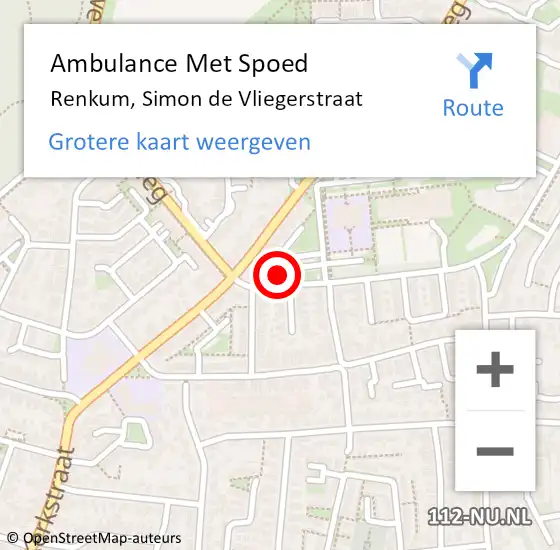 Locatie op kaart van de 112 melding: Ambulance Met Spoed Naar Renkum, Simon de Vliegerstraat op 29 januari 2022 12:11