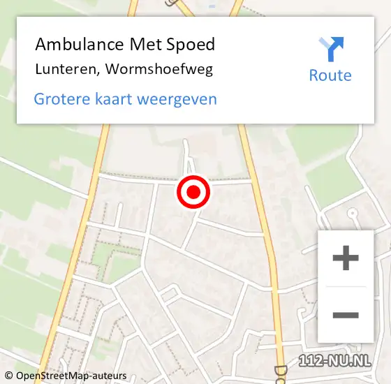 Locatie op kaart van de 112 melding: Ambulance Met Spoed Naar Lunteren, Wormshoefweg op 29 januari 2022 13:47