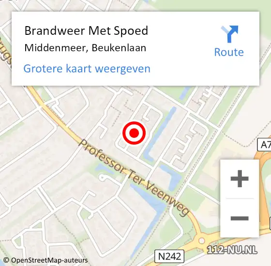 Locatie op kaart van de 112 melding: Brandweer Met Spoed Naar Middenmeer, Beukenlaan op 29 januari 2022 13:51