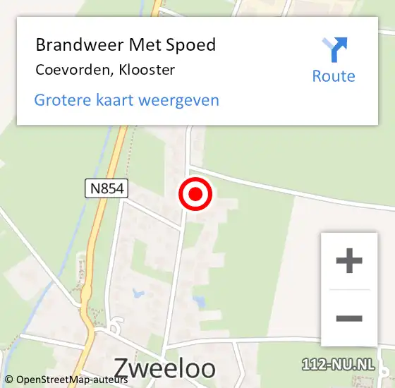 Locatie op kaart van de 112 melding: Brandweer Met Spoed Naar Coevorden, Klooster op 29 januari 2022 14:05