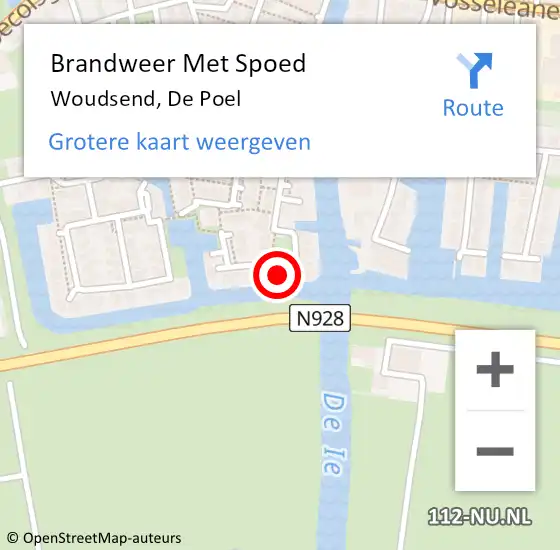 Locatie op kaart van de 112 melding: Brandweer Met Spoed Naar Woudsend, De Poel op 29 januari 2022 14:18