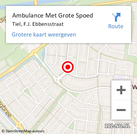 Locatie op kaart van de 112 melding: Ambulance Met Grote Spoed Naar Tiel, F.J. Ebbensstraat op 29 januari 2022 14:20