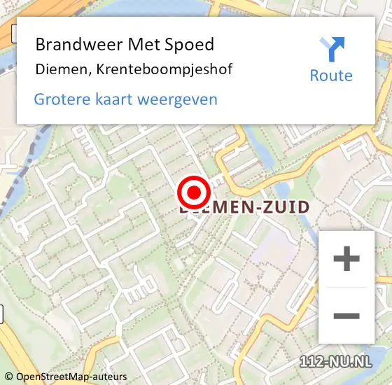 Locatie op kaart van de 112 melding: Brandweer Met Spoed Naar Diemen, Krenteboompjeshof op 29 januari 2022 14:27