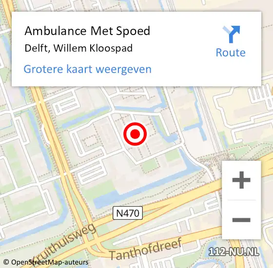 Locatie op kaart van de 112 melding: Ambulance Met Spoed Naar Delft, Willem Kloospad op 29 januari 2022 14:38