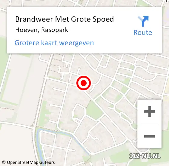 Locatie op kaart van de 112 melding: Brandweer Met Grote Spoed Naar Hoeven, Rasopark op 29 januari 2022 14:41