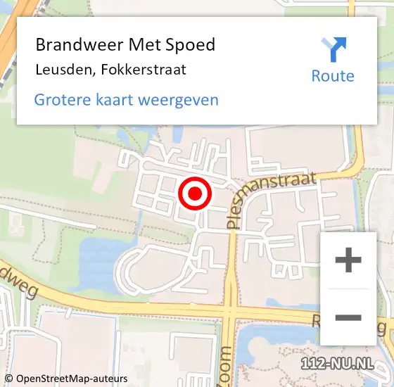 Locatie op kaart van de 112 melding: Brandweer Met Spoed Naar Leusden, Fokkerstraat op 29 januari 2022 15:12