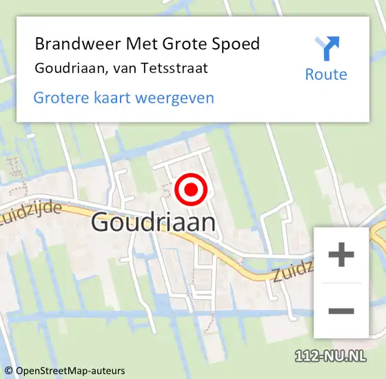 Locatie op kaart van de 112 melding: Brandweer Met Grote Spoed Naar Goudriaan, van Tetsstraat op 29 januari 2022 15:12