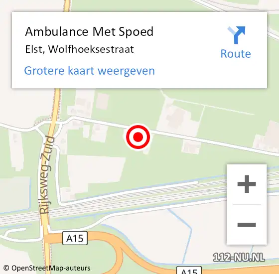 Locatie op kaart van de 112 melding: Ambulance Met Spoed Naar Elst, Wolfhoeksestraat op 29 januari 2022 15:13