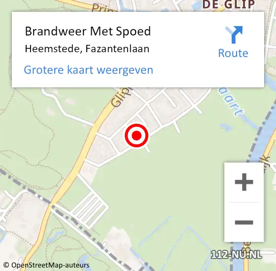 Locatie op kaart van de 112 melding: Brandweer Met Spoed Naar Heemstede, Fazantenlaan op 29 januari 2022 15:13