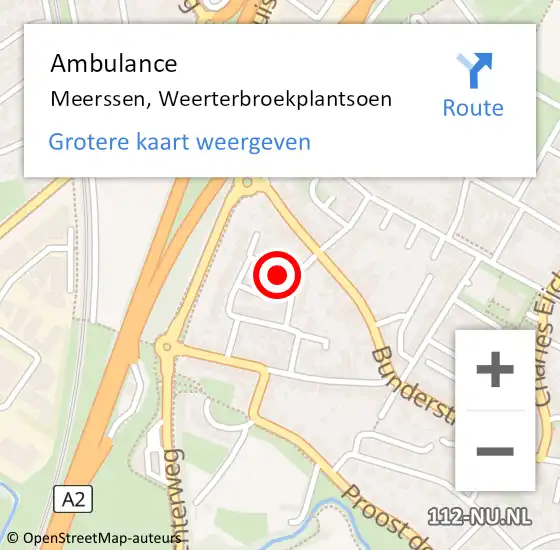 Locatie op kaart van de 112 melding: Ambulance Meerssen, Weerterbroekplantsoen op 6 juli 2014 18:40