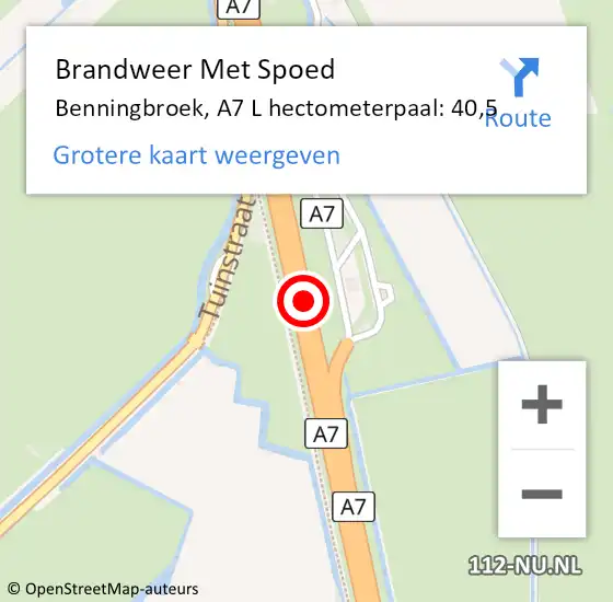 Locatie op kaart van de 112 melding: Brandweer Met Spoed Naar Benningbroek, A7 L hectometerpaal: 40,5 op 6 juli 2014 18:41