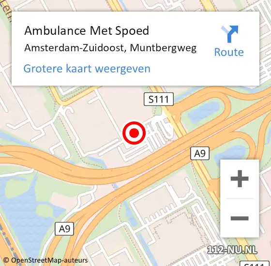 Locatie op kaart van de 112 melding: Ambulance Met Spoed Naar Amsterdam-Zuidoost, Muntbergweg op 29 januari 2022 15:32