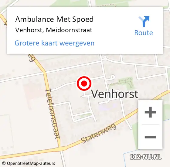 Locatie op kaart van de 112 melding: Ambulance Met Spoed Naar Venhorst, Meidoornstraat op 6 juli 2014 18:43