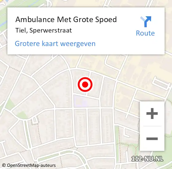 Locatie op kaart van de 112 melding: Ambulance Met Grote Spoed Naar Tiel, Sperwerstraat op 29 januari 2022 16:02