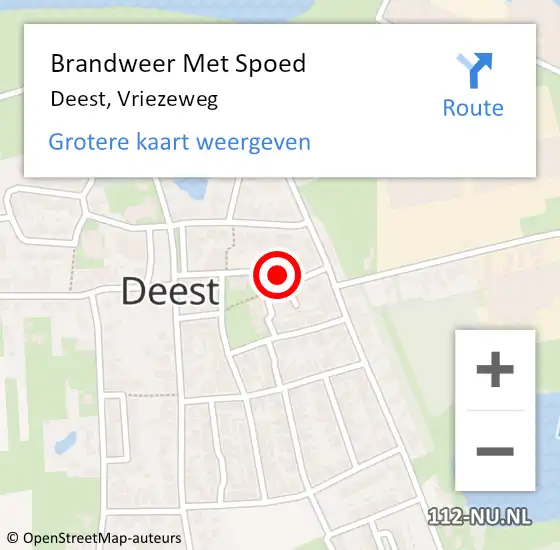 Locatie op kaart van de 112 melding: Brandweer Met Spoed Naar Deest, Vriezeweg op 29 januari 2022 16:12