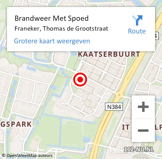 Locatie op kaart van de 112 melding: Brandweer Met Spoed Naar Franeker, Thomas de Grootstraat op 29 januari 2022 16:16