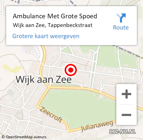 Locatie op kaart van de 112 melding: Ambulance Met Grote Spoed Naar Wijk aan Zee, Tappenbeckstraat op 29 januari 2022 16:26