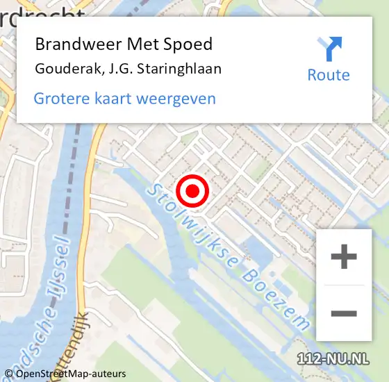 Locatie op kaart van de 112 melding: Brandweer Met Spoed Naar Gouderak, J.G. Staringhlaan op 29 januari 2022 16:28