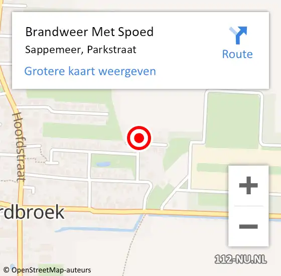 Locatie op kaart van de 112 melding: Brandweer Met Spoed Naar Sappemeer, Parkstraat op 29 januari 2022 16:56