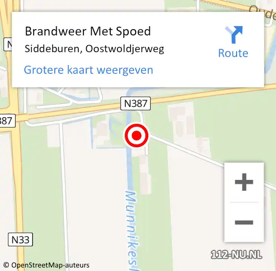 Locatie op kaart van de 112 melding: Brandweer Met Spoed Naar Siddeburen, Oostwoldjerweg op 29 januari 2022 17:05