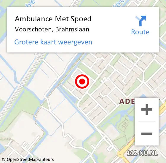 Locatie op kaart van de 112 melding: Ambulance Met Spoed Naar Voorschoten, Brahmslaan op 29 januari 2022 17:21