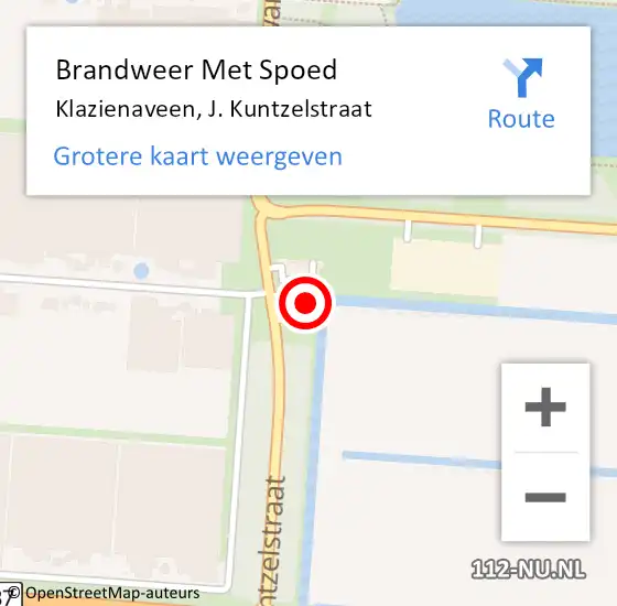 Locatie op kaart van de 112 melding: Brandweer Met Spoed Naar Klazienaveen, J. Kuntzelstraat op 29 januari 2022 17:44