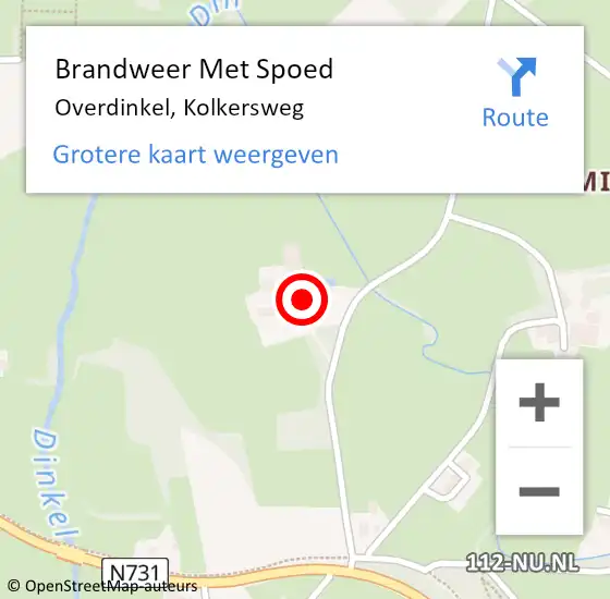 Locatie op kaart van de 112 melding: Brandweer Met Spoed Naar Overdinkel, Kolkersweg op 29 januari 2022 17:53