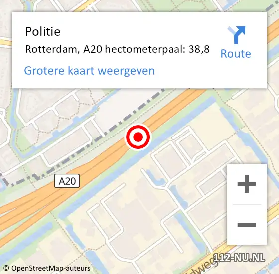 Locatie op kaart van de 112 melding: Politie Rotterdam, A20 hectometerpaal: 38,8 op 29 januari 2022 18:35