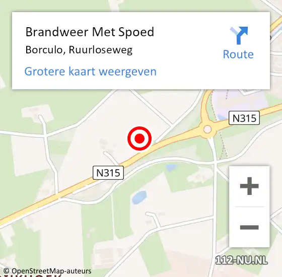 Locatie op kaart van de 112 melding: Brandweer Met Spoed Naar Borculo, Ruurloseweg op 29 januari 2022 18:39