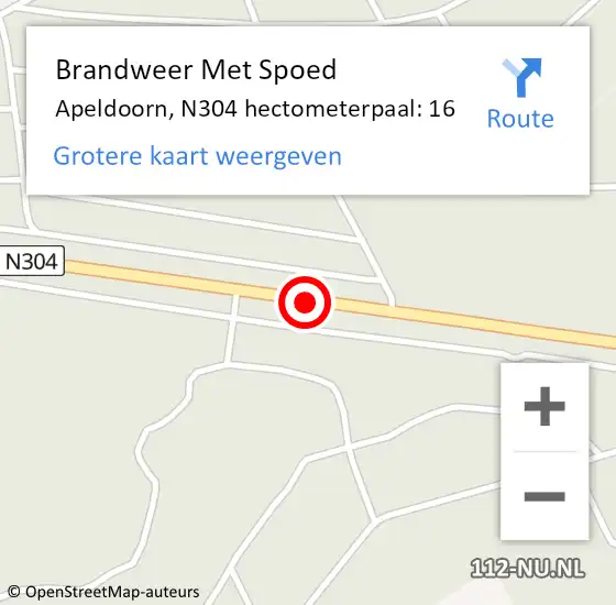 Locatie op kaart van de 112 melding: Brandweer Met Spoed Naar Apeldoorn, N304 hectometerpaal: 16 op 29 januari 2022 18:44