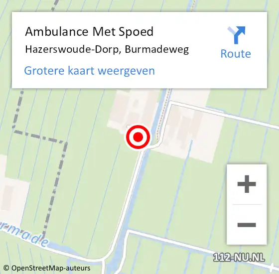 Locatie op kaart van de 112 melding: Ambulance Met Spoed Naar Hazerswoude-Dorp, Burmadeweg op 29 januari 2022 18:49