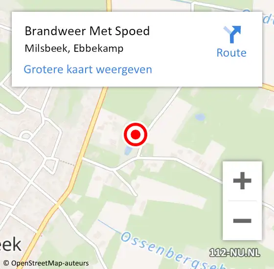 Locatie op kaart van de 112 melding: Brandweer Met Spoed Naar Milsbeek, Ebbekamp op 29 januari 2022 18:50