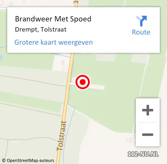 Locatie op kaart van de 112 melding: Brandweer Met Spoed Naar Drempt, Tolstraat op 29 januari 2022 19:12
