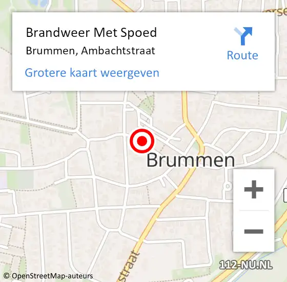 Locatie op kaart van de 112 melding: Brandweer Met Spoed Naar Brummen, Ambachtstraat op 29 januari 2022 20:05