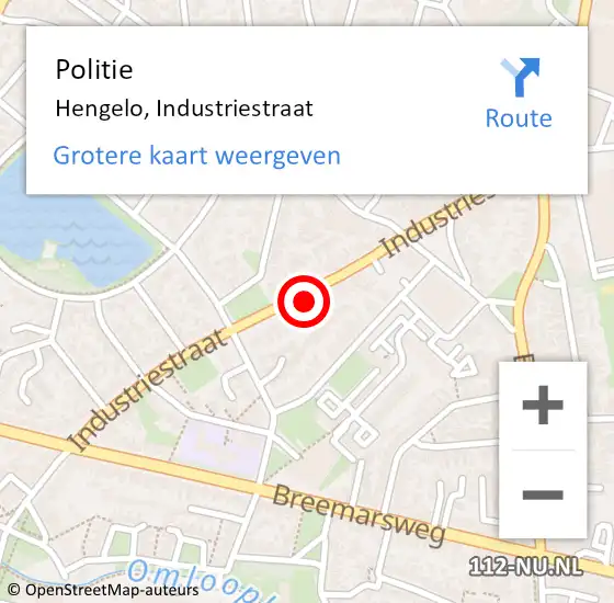 Locatie op kaart van de 112 melding: Politie Hengelo, Industriestraat op 29 januari 2022 20:35