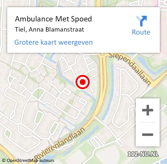 Locatie op kaart van de 112 melding: Ambulance Met Spoed Naar Tiel, Anna Blamanstraat op 29 januari 2022 20:55