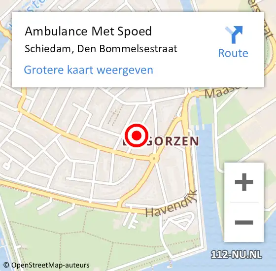 Locatie op kaart van de 112 melding: Ambulance Met Spoed Naar Schiedam, Den Bommelsestraat op 29 januari 2022 21:54