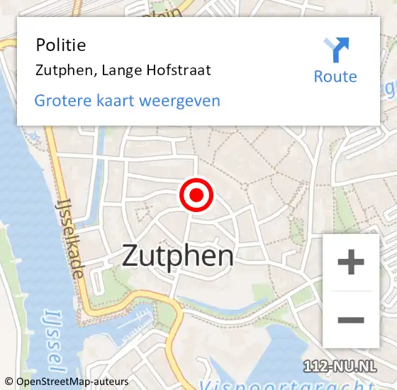 Locatie op kaart van de 112 melding: Politie Zutphen, Lange Hofstraat op 29 januari 2022 22:37