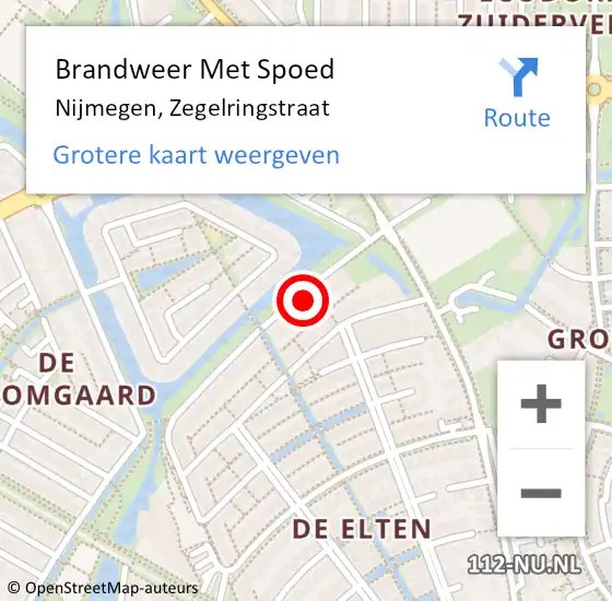 Locatie op kaart van de 112 melding: Brandweer Met Spoed Naar Nijmegen, Zegelringstraat op 29 januari 2022 22:37