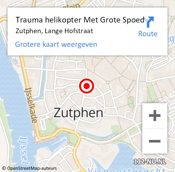 Locatie op kaart van de 112 melding: Trauma helikopter Met Grote Spoed Naar Zutphen, Lange Hofstraat op 29 januari 2022 22:39