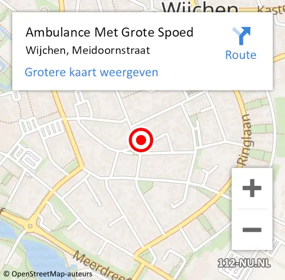 Locatie op kaart van de 112 melding: Ambulance Met Grote Spoed Naar Wijchen, Meidoornstraat op 29 januari 2022 22:47