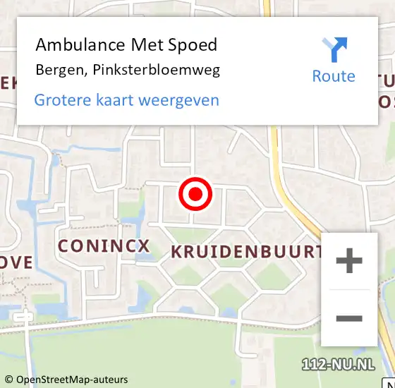 Locatie op kaart van de 112 melding: Ambulance Met Spoed Naar Bergen, Pinksterbloemweg op 29 januari 2022 22:47