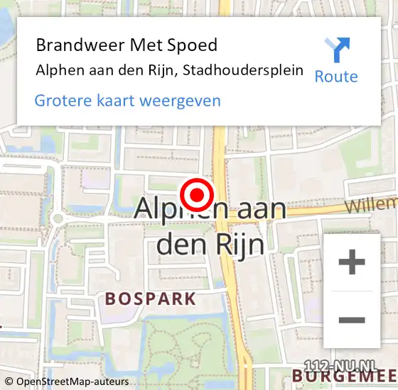 Locatie op kaart van de 112 melding: Brandweer Met Spoed Naar Alphen aan den Rijn, Stadhoudersplein op 29 januari 2022 22:53