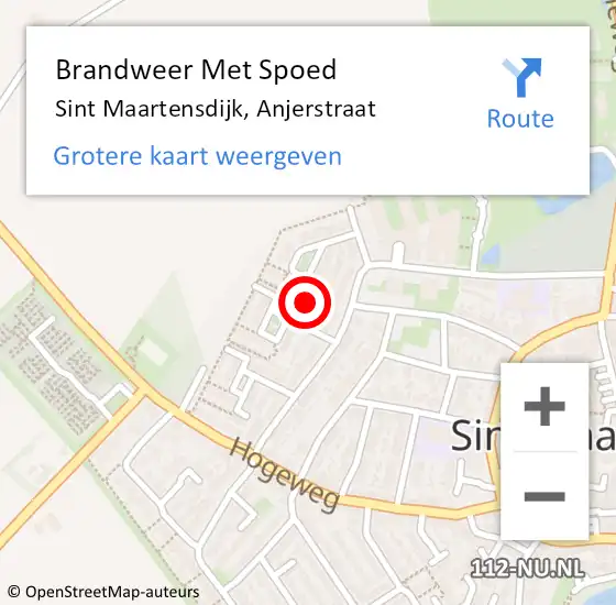 Locatie op kaart van de 112 melding: Brandweer Met Spoed Naar Sint Maartensdijk, Anjerstraat op 29 januari 2022 23:17