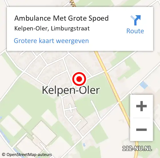 Locatie op kaart van de 112 melding: Ambulance Met Grote Spoed Naar Kelpen-Oler, Limburgstraat op 30 januari 2022 01:24