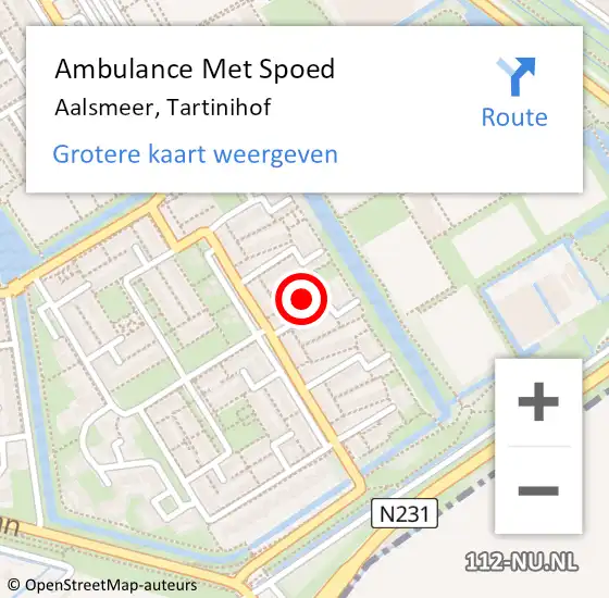 Locatie op kaart van de 112 melding: Ambulance Met Spoed Naar Aalsmeer, Tartinihof op 30 januari 2022 01:46